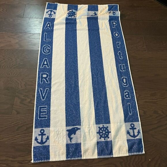 Algarve Nautical Sea Portugal Beach Towel 25” x 50” Blue White Bath Sheet Cotton - Picture 1 of 3